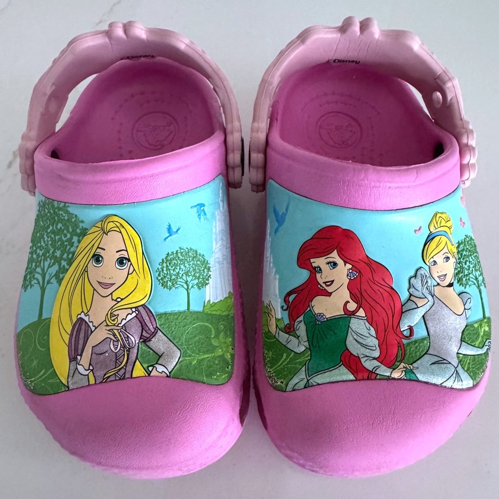 Crocs Disney Princess Clogs Girls Size 8/9 Pink Ariel Cinderella Rapunzel